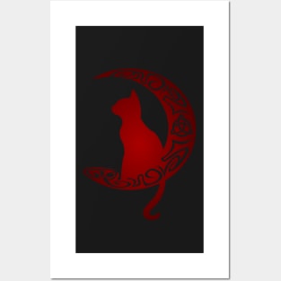 Celtic Moon Cat Triquetra Posters and Art